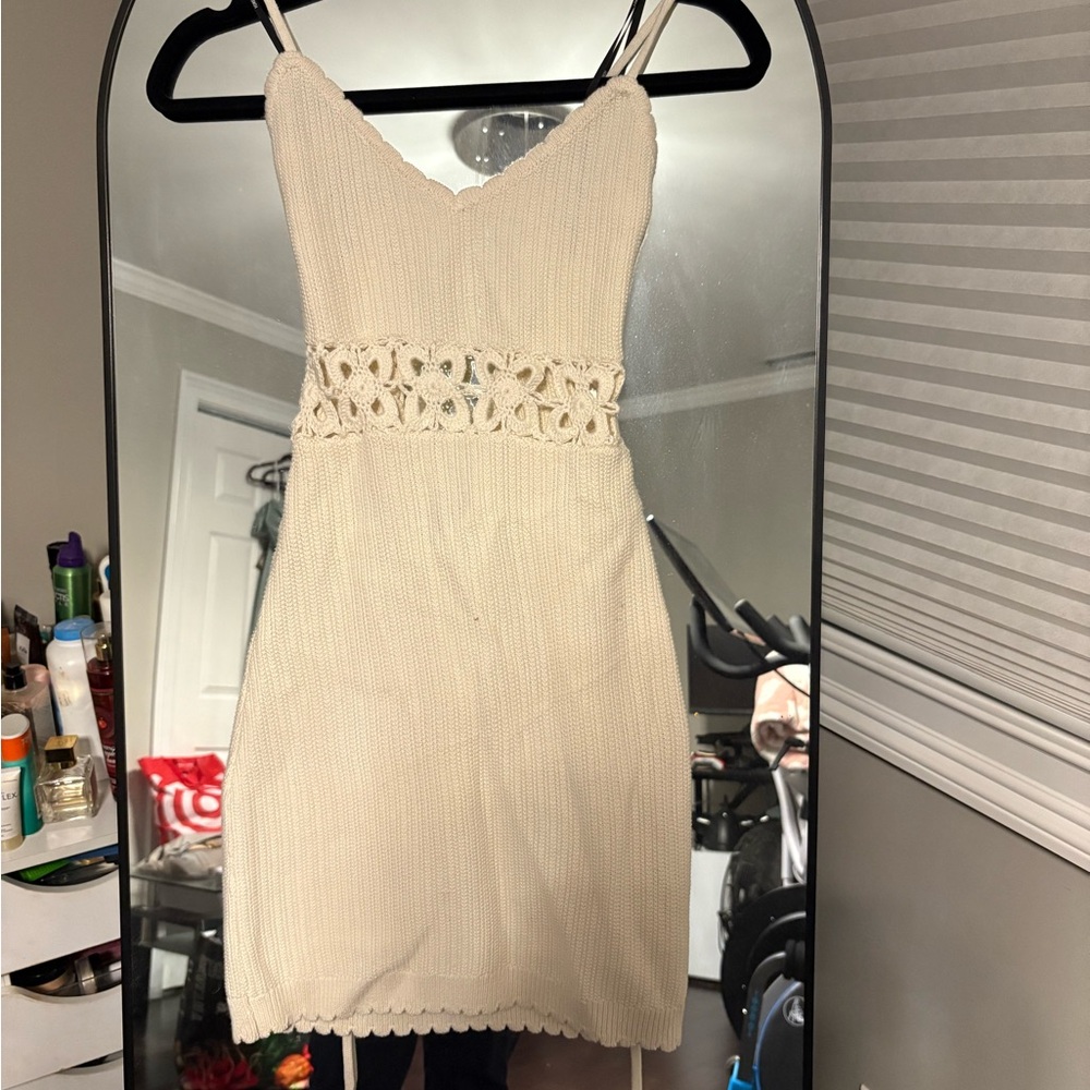 Elegant Cream Lace-Trimmed Dress